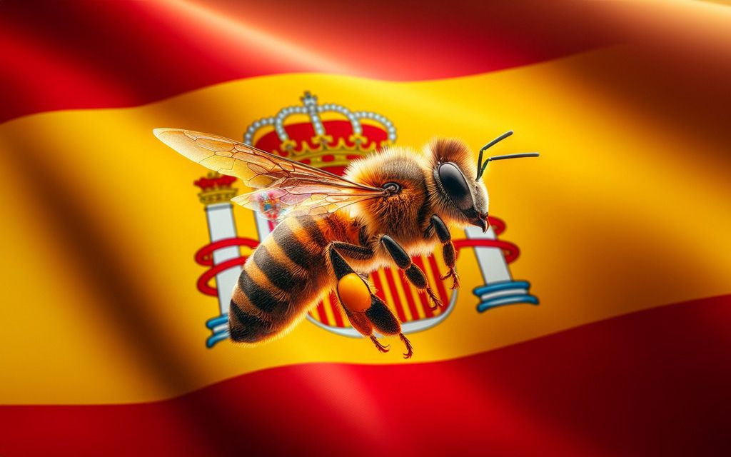Pszczoła na tle hiszpańskiej flagi