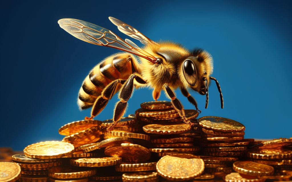 pszczoła na kupie złota