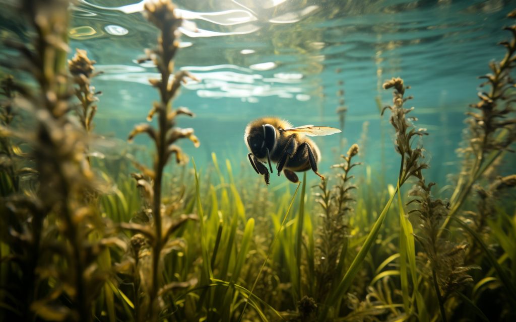 pszczoła pod wodą