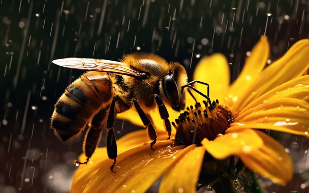 pszczołą w deszczu