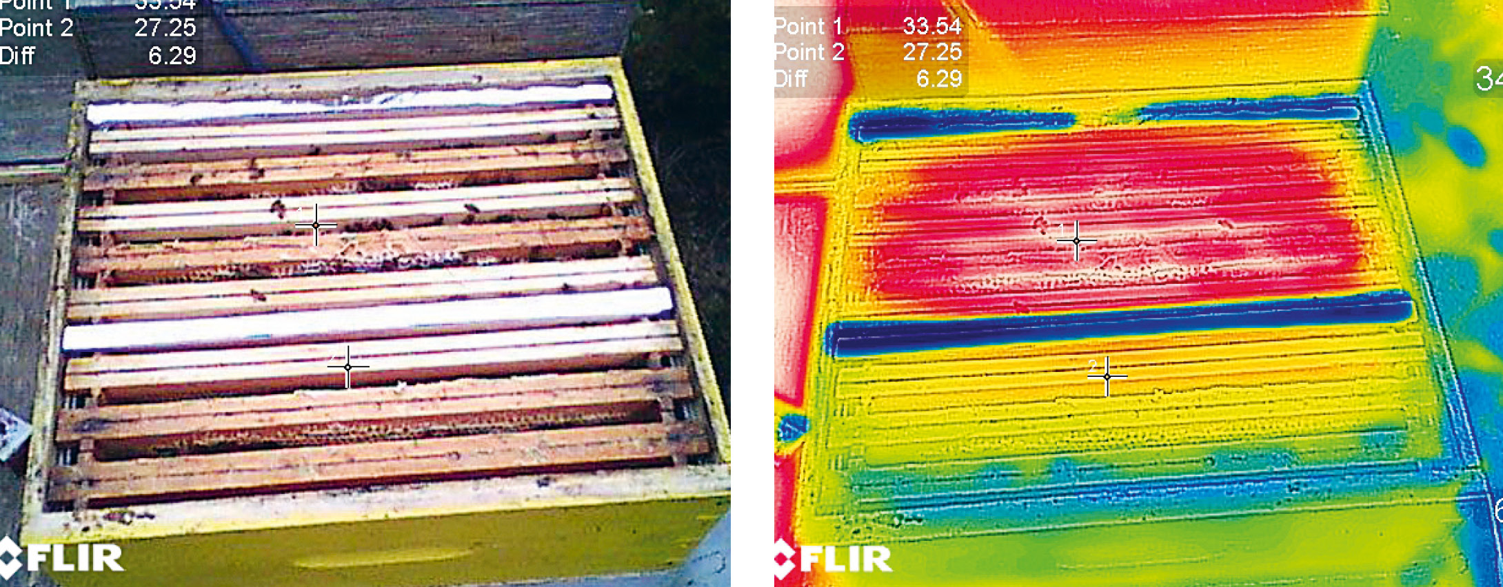 zdjęcia termowizyjne ula z matami termicznymi